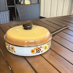 Yellow and Brown Retro Cookware Pot with Lid